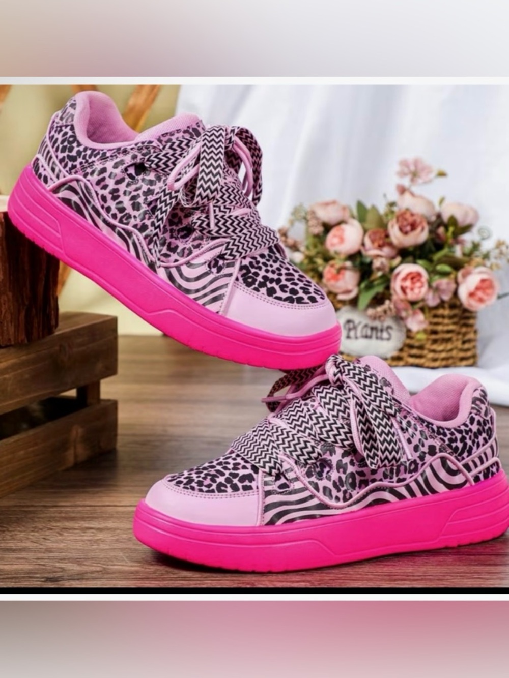Pink Black Patterned Platform Sneakers Womenâs 7.5 Fits 6.5â7 NWT Streetwear Y2K - Picture 3 of 3